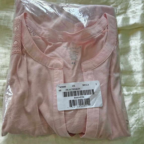 TOP, SHEER LACE SLEEVES, PEACHSKIN, SIZE 4X, JERSEY BODY, ADDITION ELLE, - Picture 8 of 9